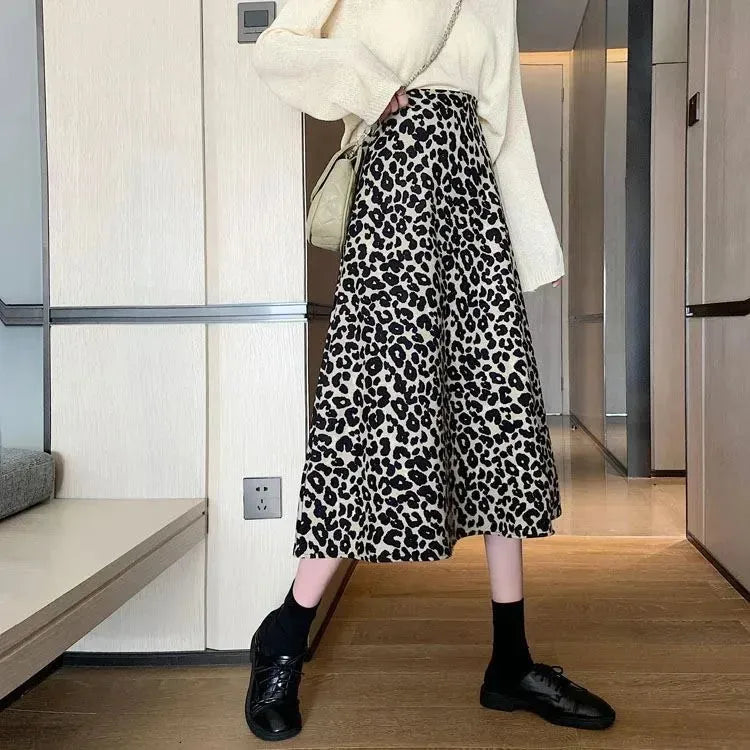 Women High waist Leopard color Midi Skirt - EX-STOCK CANADA