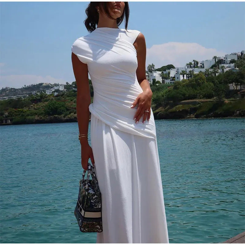 Women's Pleated Round Neck Sleeveless Irregular Dress EX-STOCK Canada 