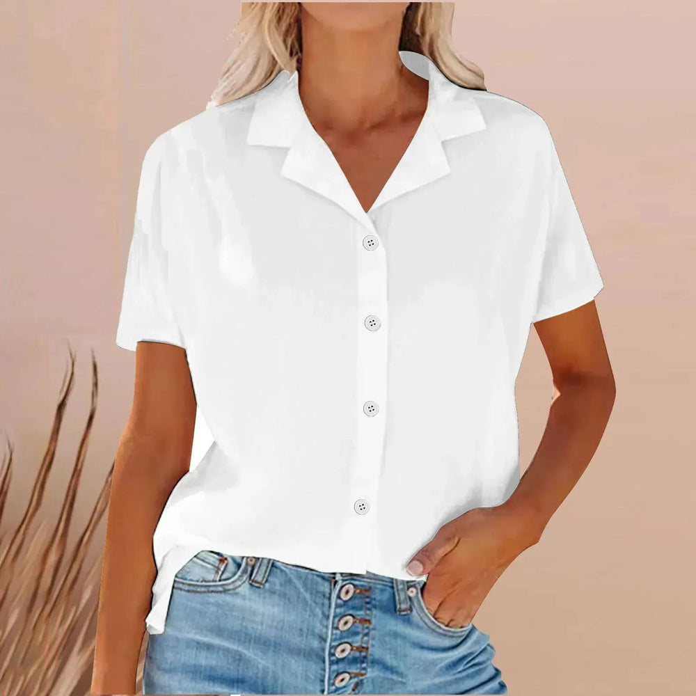 Spring Summer Lapel Cotton And Linen Casual short sleeve Shirt For Women - EX-STOCK CANADA