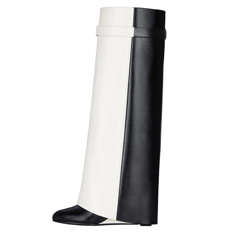 Women's Shark-Lock Fold-Over Knee-High Wedge Boots | Metal Lock Detail | Sizes 35–43