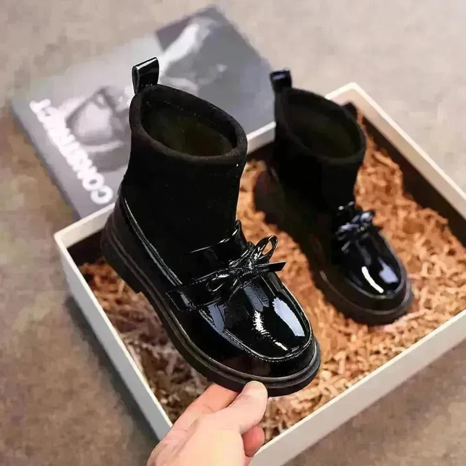 Black Patent leather boots for girls Woolen Winter boot for girls - EX-STOCK CANADA
