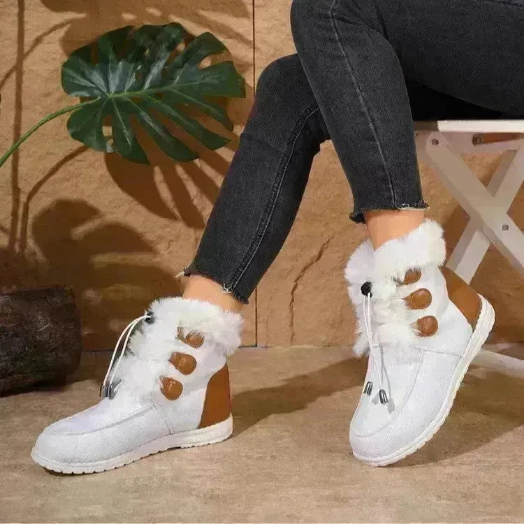 Fashion Round Toe Snow Boots Winter Warm Plush Flat Cotton Shoes Versatile Simple Short Boot For Women - EX-STOCK CANADA