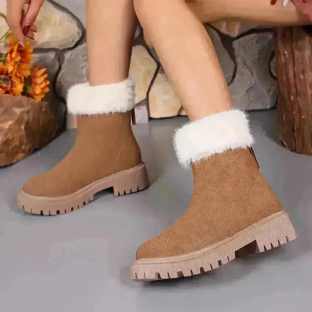 Square-heeled Snow Boots Winter Plus Velvet Platform Plush Shoes Fashion Warm Non-slip Mid-calf Boot For Women - EX-STOCK CANADA