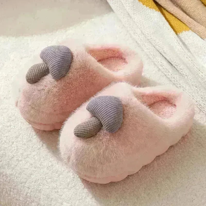 Cute Mushroom Cotton Slippers For Women Thick-soled Autumn And Winter Plush Slipper Indoor Non-slip Eva Household Furry Shoes - EX-STOCK CANADA