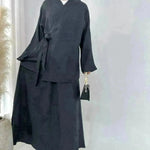 Plain Color Casual Lace Up Middle East Dubai Top And Skirt Suit Eid Abaya Jilbab Hijab Abaya for ArabWomen