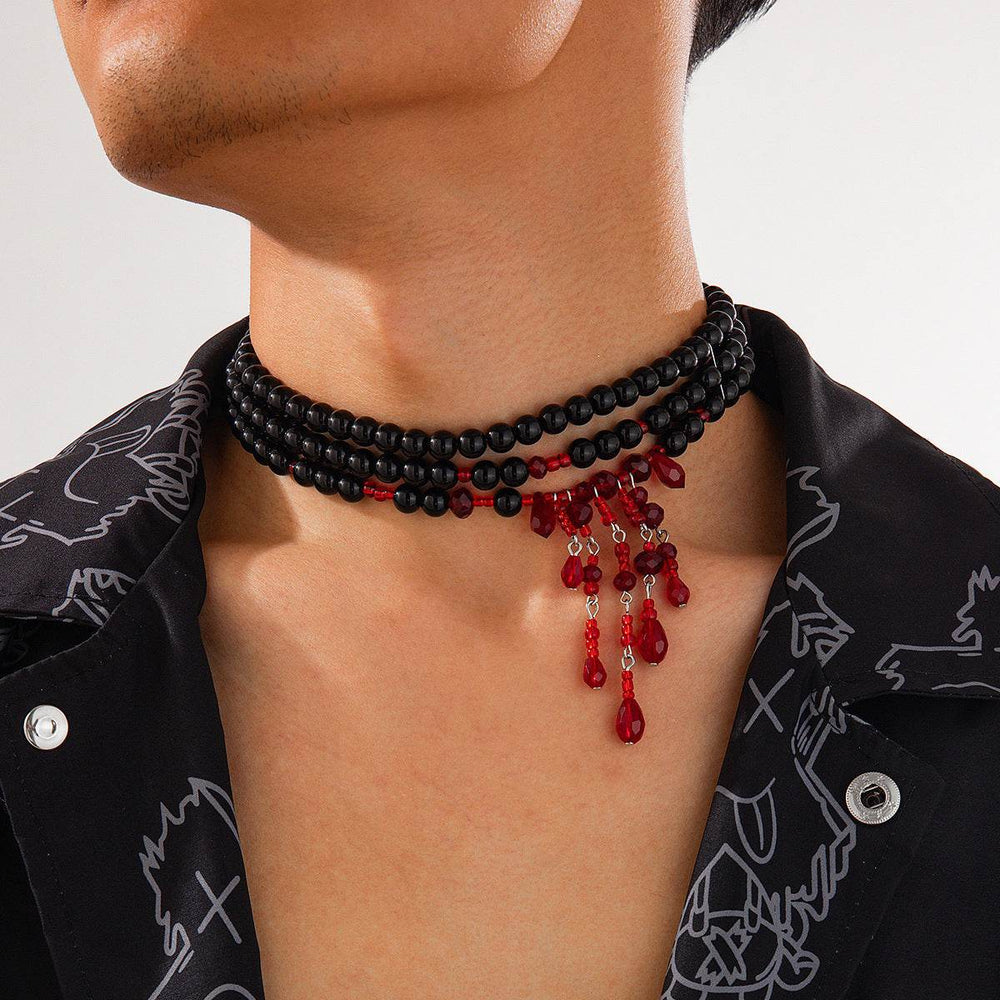 Halloween Blood Drop Tassel Pearl Crystal Necklace - EX-STOCK Canada
