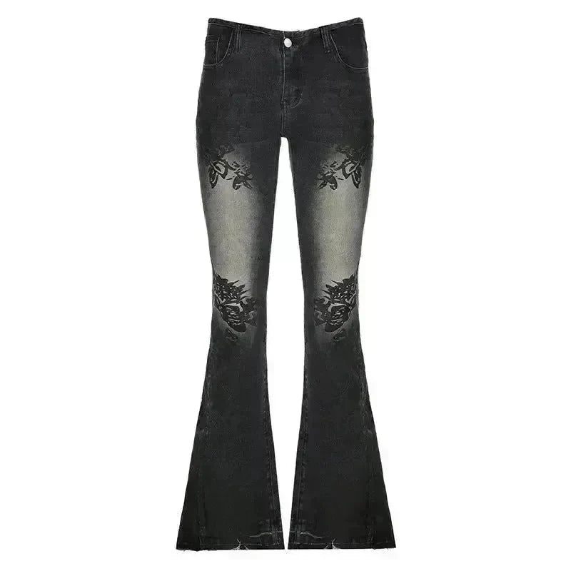 Printed Worn Baggy Jeans Pant Slimming Washed Women - EX-STOCK CANADA