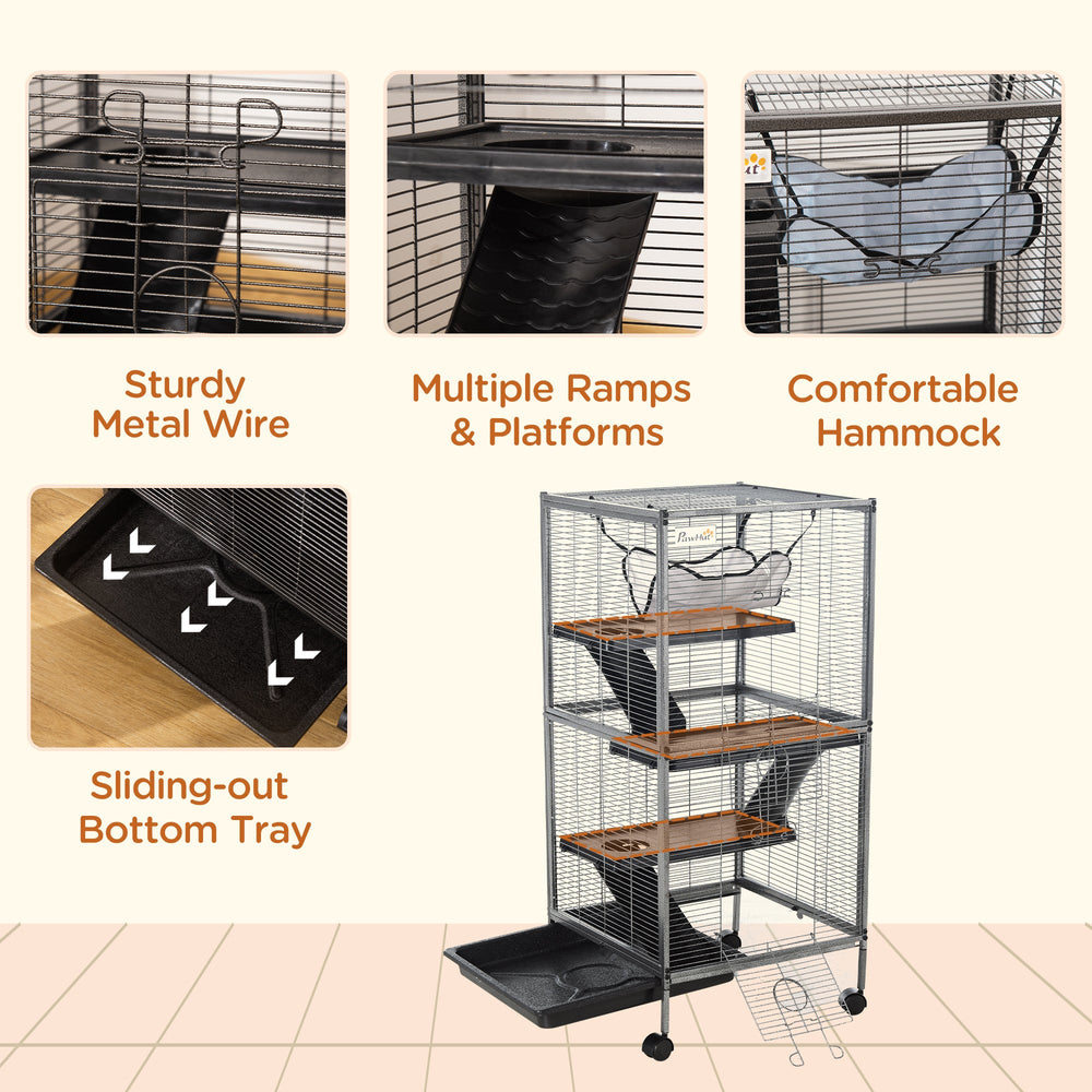 Large Metal 4 Tiers Small Animal Cage With Hammock, Removable Tray, Extra Space For Ferrets Chinchillas, Gray EX-STOCK