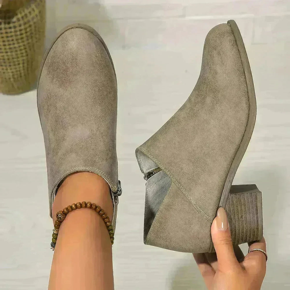 Chunky Heel Round Toe Ankle Boots With Side Zipper Design Fashion Fall Winter Short Boots For Women Shoes - EX-STOCK CANADA