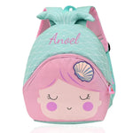 Children's backpack with mermaid design and 'Anwel' branding on a white background