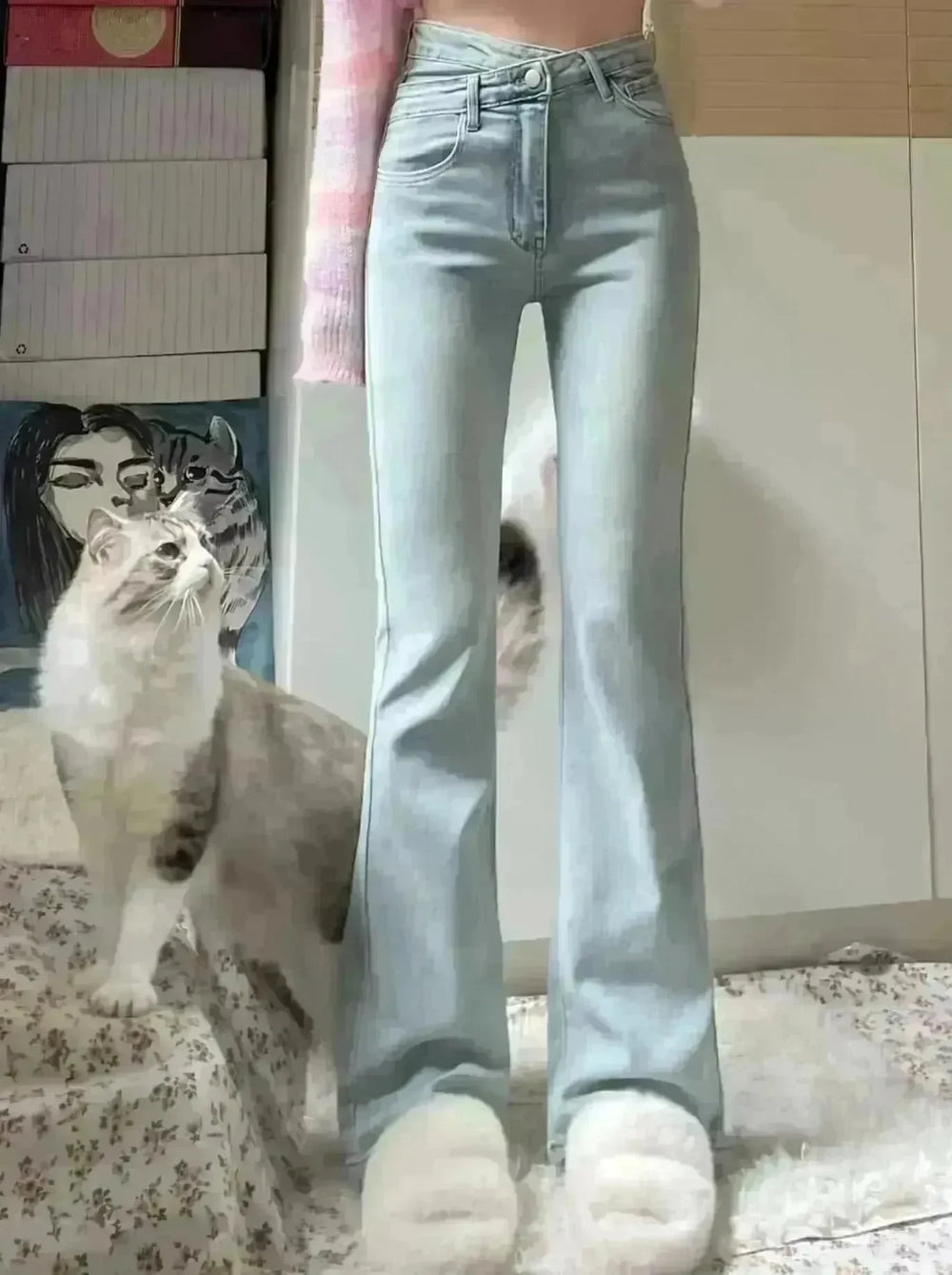 Women's Light-colored High Waist Bootcut Jeans - EX-STOCK CANADA