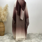 Middle East Muslim Chiffon Cardigan Gradient Batwing Sleeve With Headscarf Suit - EX-STOCK Canada