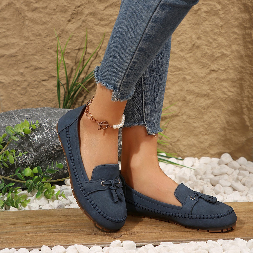 Women's Round Head Loafers Fashion Non-slip Soft Comfortable Flats Shoes 