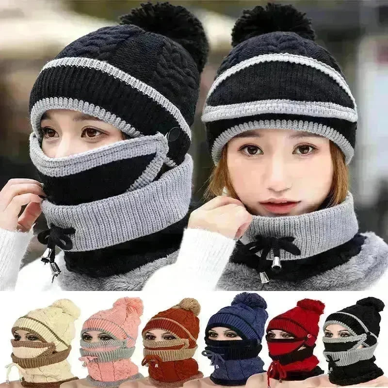 Winter Hat For Women 3pcs Knitted Beanie Hat Scarf Set Warm Hat - EX-STOCK CANADA