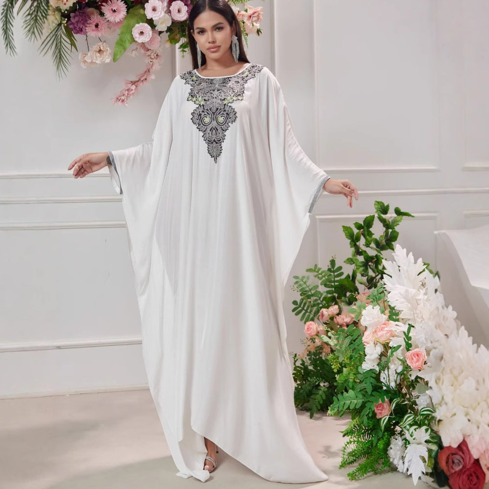 Plus Size Women's Middle East Muslim Robe Machine Embroidery Stitching Lace Dress - EX-STOCK Canada