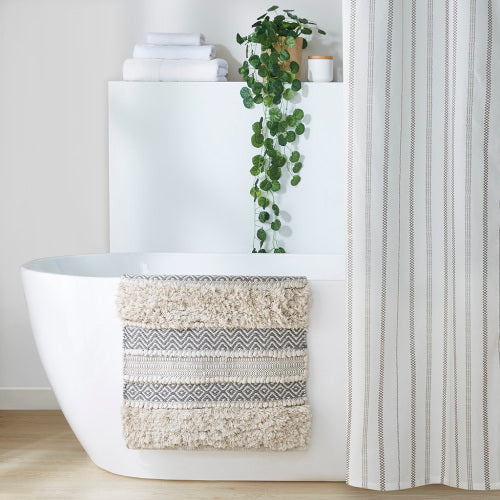 Woven Texture Stripe Bath Rug Grey 20x32 EX-STOCK