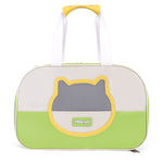 Pet carrier with cat face design on a white background
