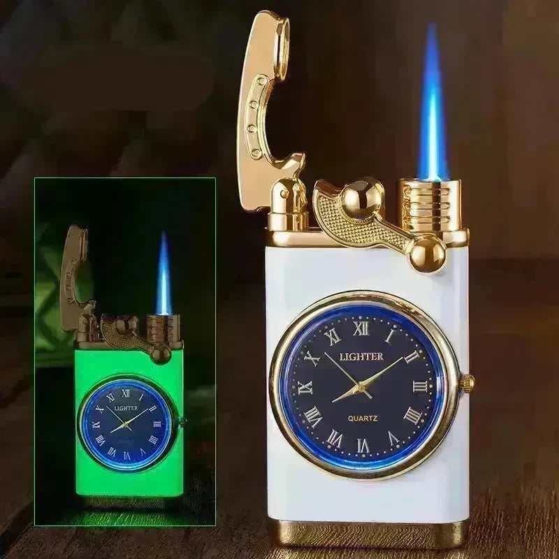 New Lighter With Electric Watch Rocker Arm Automatic Ignition Straight Blue Flame Lighter Creative Real Dial Inflatable Windproof Cigar Lighter Men's Watch Gift - EX-STOCK CANADA