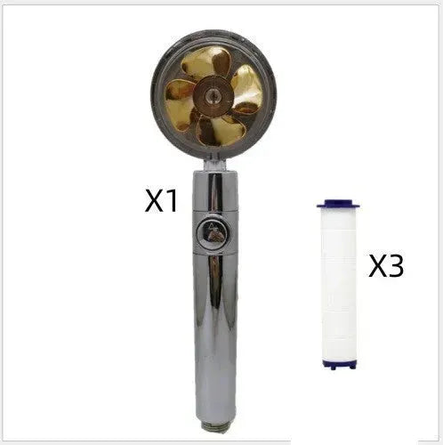 Propeller Driven Shower Head With Stop Button And Cotton Filter Turbocharged High Pressure Handheld Shower Nozzle - EX-STOCK CANADA