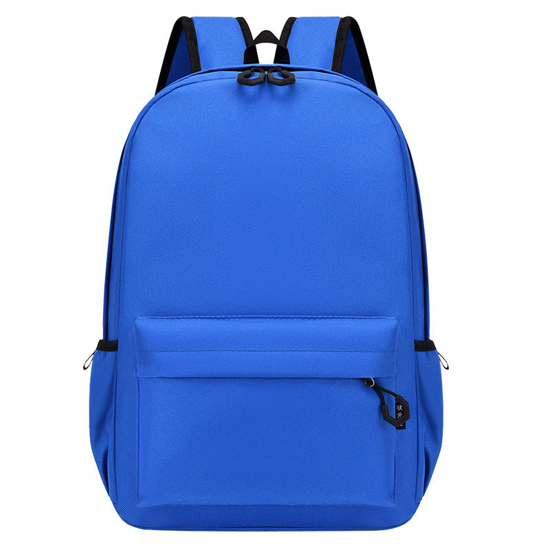 Blue backpack with black straps on a white background