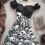 Halloween 3D Skull Print Women's Short Sleeve A- Line Skirt EX-STOCK