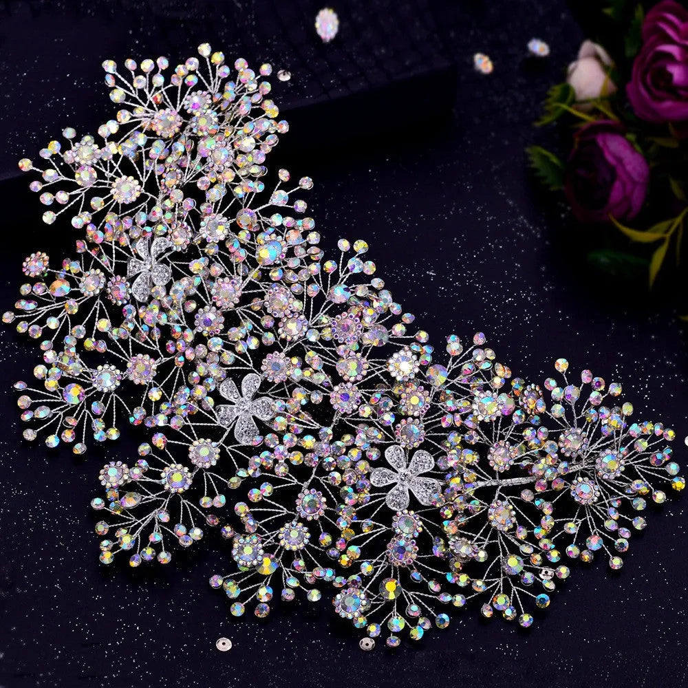 Luxury and Elegant Bridal Flower Rhinestone Headband Fashion Accessories set - EX-STOCK CANADA