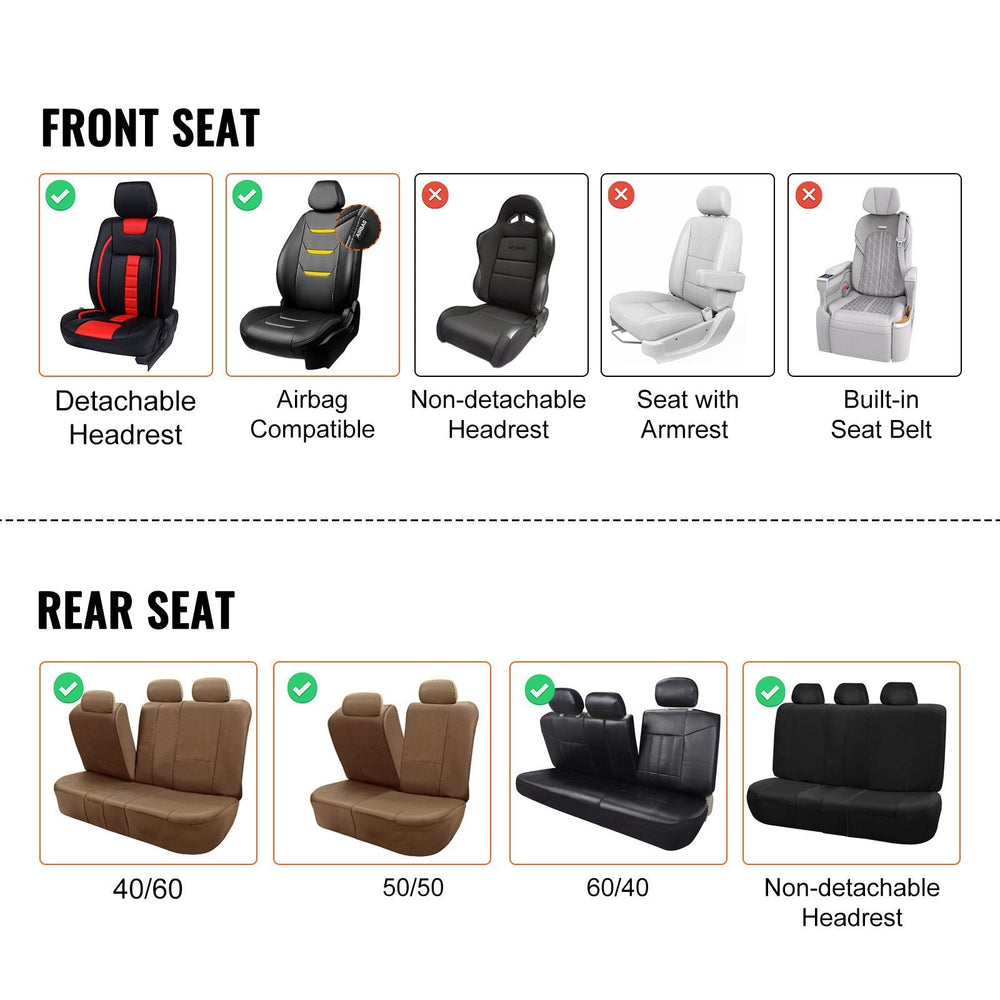 Seat Covers, Universal Car Seat Covers Full Set Seats, Front And Rear Seat, 13pcs Faux Leather Seat Cover, Full Enclosed Design, Detachable Headrest And Airbag Compatible, For Most Car SUV Truck EX-STOCK