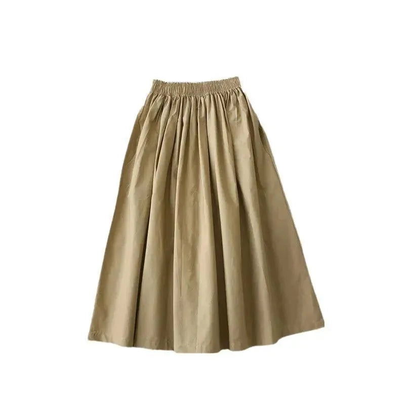 Solid Color Women Workwear Pleated Midi Skirt - EX-STOCK CANADA