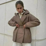 Winter Lapel Waisted Cotton Coat Hooded Winter Jacket women - EX-STOCK CANADA