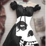 Halloween 3D Skull Print Women's Short Sleeve A- Line Skirt EX-STOCK