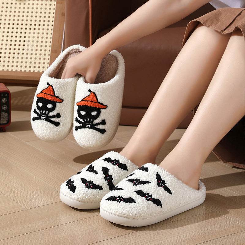 Halloween Skull Rose Slippers Winter Warm Indoor Floor Bedroom Home Slipper For Women EX-STOCK