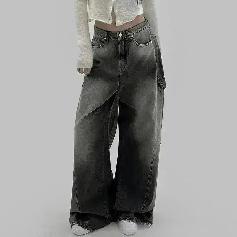 European And American Slimming High Waist Wide Legs Baggy Jeans Pant For Women - EX-STOCK CANADA