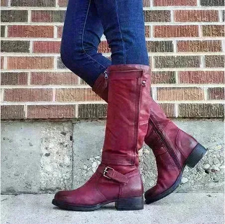 Round Toe Low Heel High Leg Boot