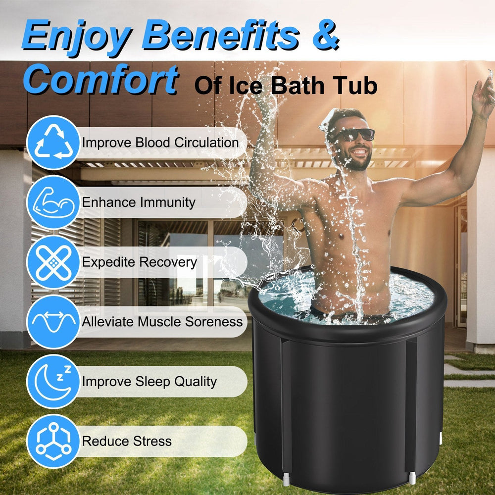 1Pc 97Gal Large Size Ice BathTub With Cover For Adults Athletes Recovery Cold Water Therapy Outdoor Portable Cold Plunge Tub 660LBS Load Capacity 33.46x33.46x29.52in EX-STOCK