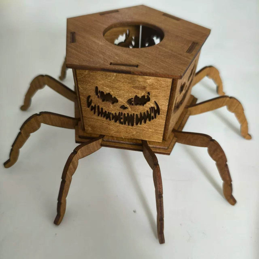 Cross-border New Ghost Halloween Spider Mini Lantern Candlestick Decorations Interesting Ornaments Wooden Craftwork EX-STOCK