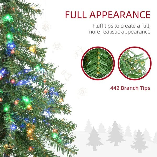 6' Artificial Christmas Tree With Warm White Or Colourful LED Lights, Pencil Shape, Steel Base EX-STOCK Canada 