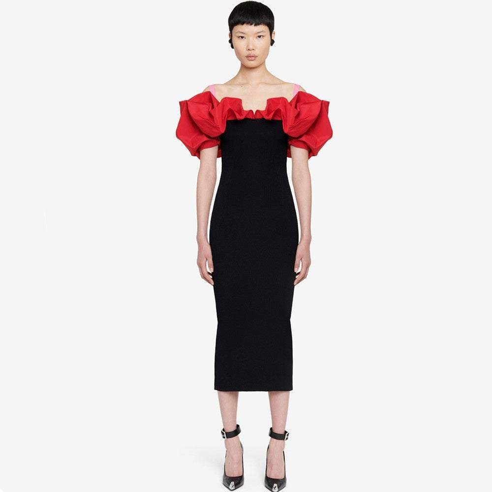 Bandage One-piece Dress European And American Elegant Off-neck Party Dress