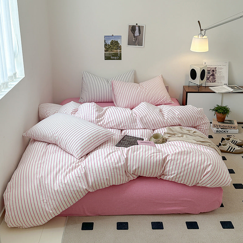 Cotton Yarn-dyed Washed Cotton Four-piece Set Full-cotton Fitted Sheet Non-printed Minimalist Bed Sheet Duvet Cover EX-STOCK Canada 