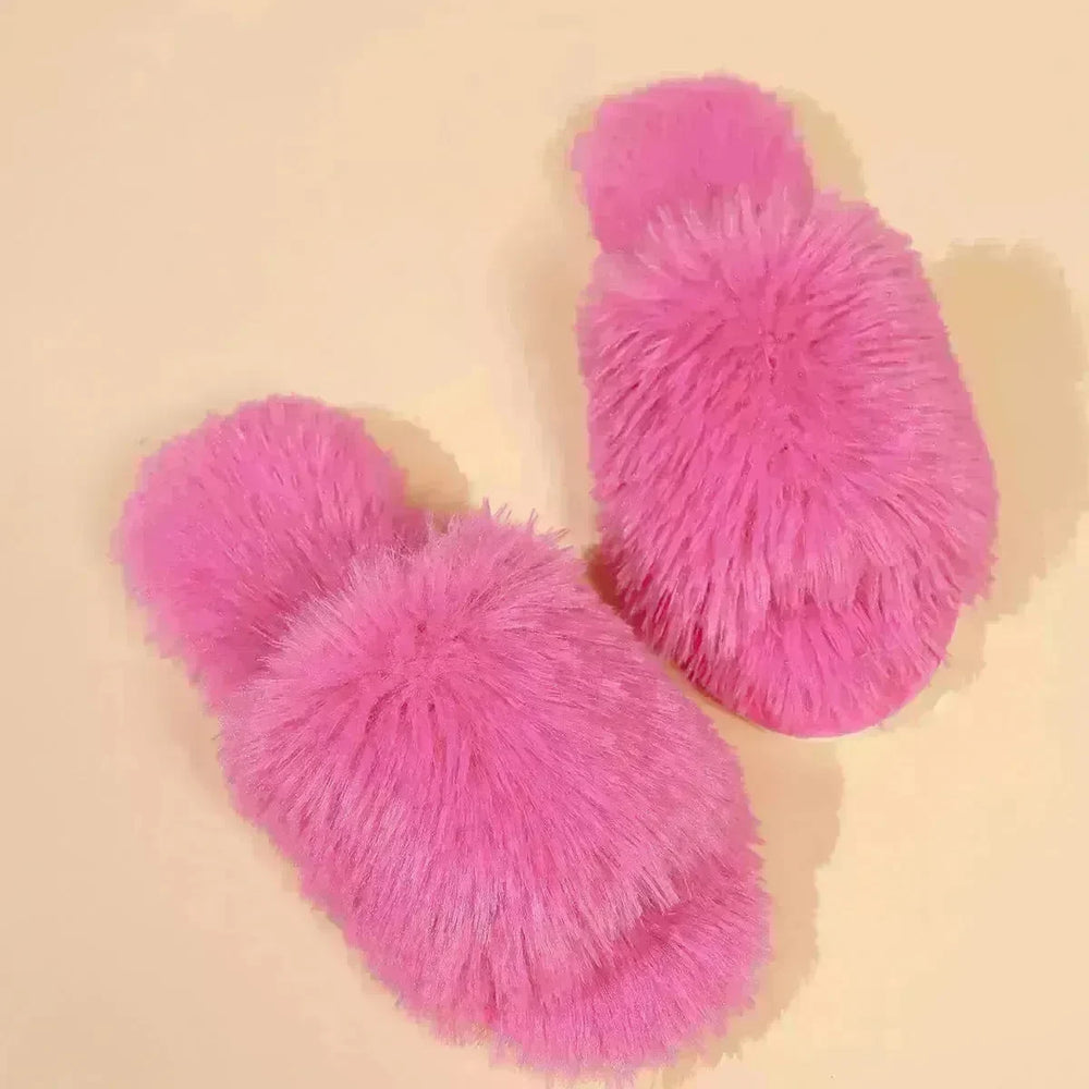 Fashion Open-toed Plush Slippers Winter Warm Indoor Bedroom Floor Soft Fluffy Slipper For Couple Solid Color House Shoes Women - EX-STOCK CANADA