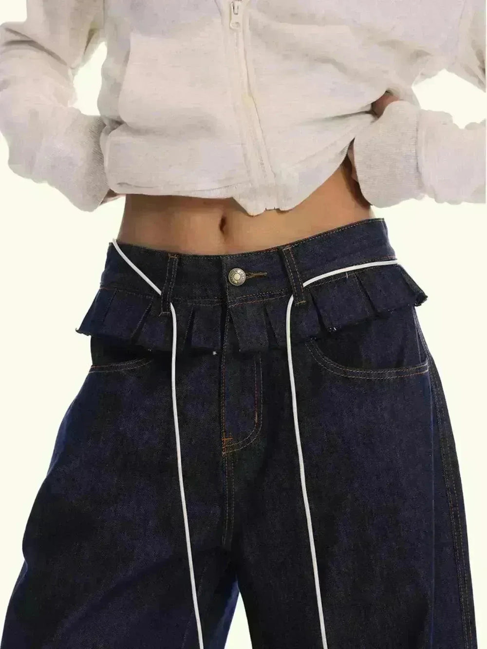 Loose Waist Stitching Small Skirt Baggy Jeans Pant For Men And Women - EX-STOCK CANADA