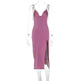 Spaghetti Strap Dress With Split Design Deep V-neck Sleeveless Backless Bodycon Satin  Evening Party Wedding Cocktail Dresses For Womens Clothing - EX-STOCK CANADA