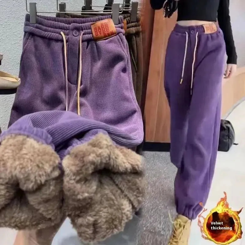 Pantalon de survêtement de piste épais à doublure en polaire moyens grands enfants d'hiver
