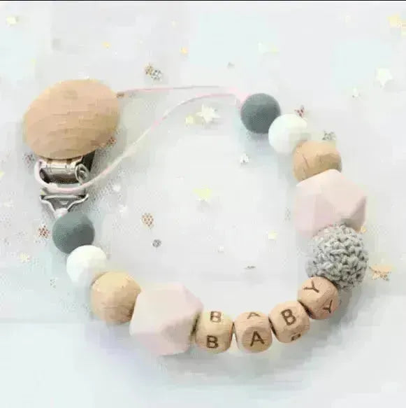 Baby's Wood Silicone Beads Pacifier Clip - EX-STOCK CANADA
