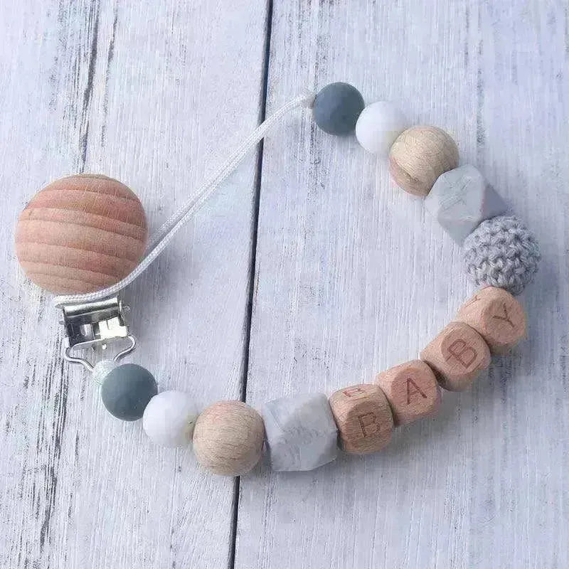 Baby's Wood Silicone Beads Pacifier Clip - EX-STOCK CANADA