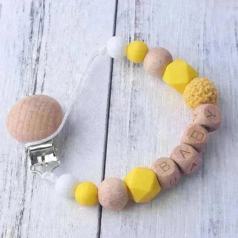 Baby's Wood Silicone Beads Pacifier Clip - EX-STOCK CANADA