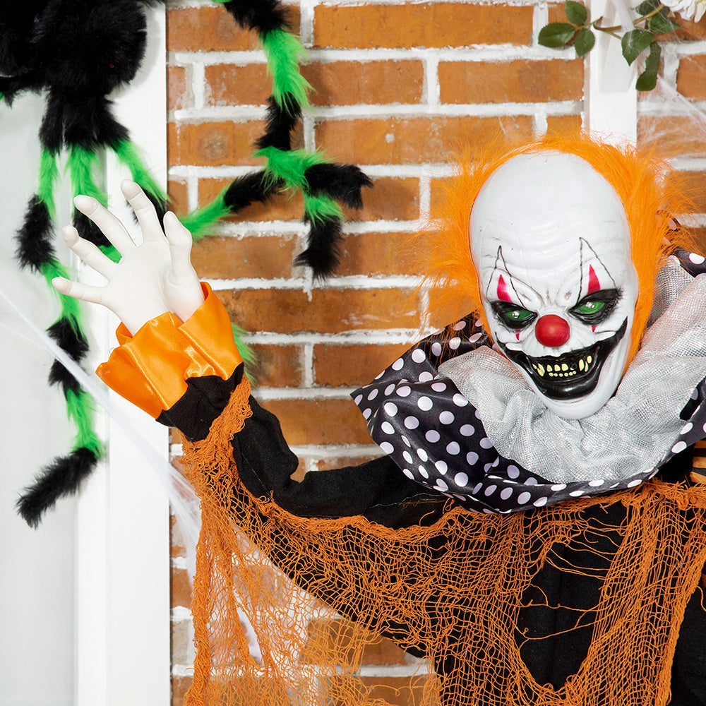 65inch Life Size Outdoor Halloween Decorations Talking Circus Clown With A Balloon, Animated Prop With Sound And Motion Activated, Light Up Eyes, Laughter EX-STOCK