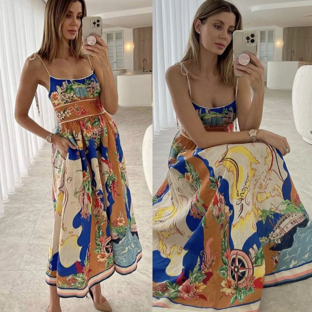 Elegant dames spaghetti Strap Vacation Resort Boho Floral Summer Maxi Robe