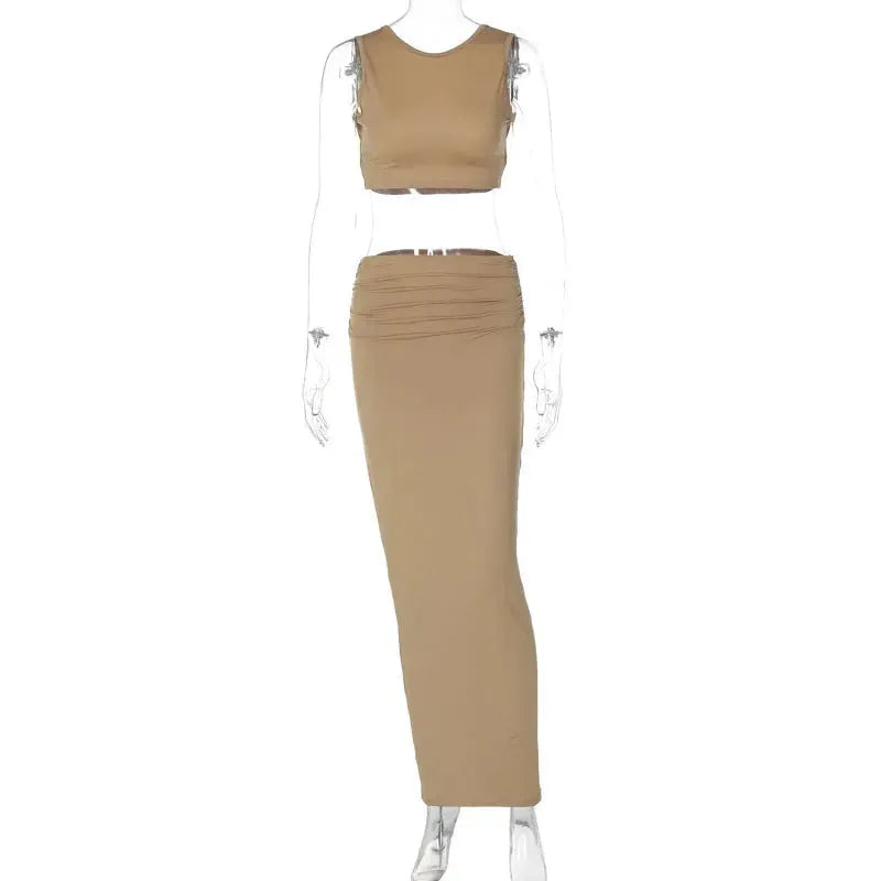 Women Tank Tops Long Skirts Party  Dresses Two Piece Matching Sets Outfit 2025 Summer Clothes  Slim Solid Color - EX-STOCK CANADA