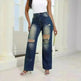 Fashion High Waist Ripped Jeans pants With Pockets Comfortable Slim Fit  Denim Trousers Straight Wide-leg jeans Pants - EX-STOCK CANADA