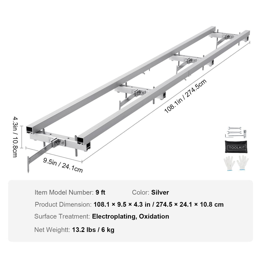 Rail Mill Guide System, 9 Ft Milling Guide, 4 Crossbar Kits Chainsaw Mill Rail Guide, Aluminum Adjustable Saw Mill Rail System Work With Chainsaw Mills For Builders And Woodworkers EX-STOCK